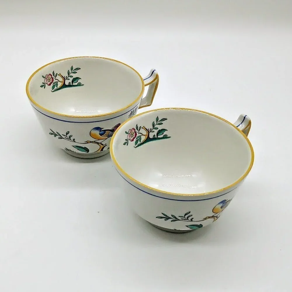 Spode Queen's Bird Floral Ceramic Footed Cups (2)